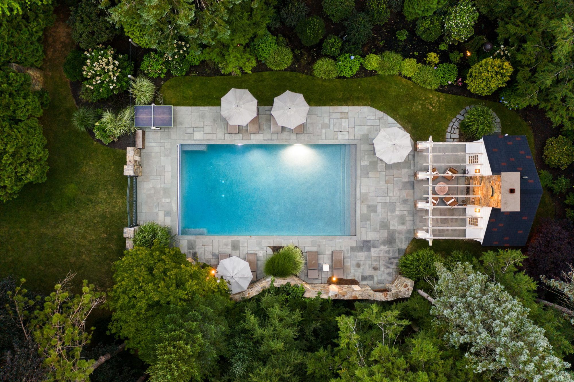 Aerial Real Estate Photo of a Pool and Backyard