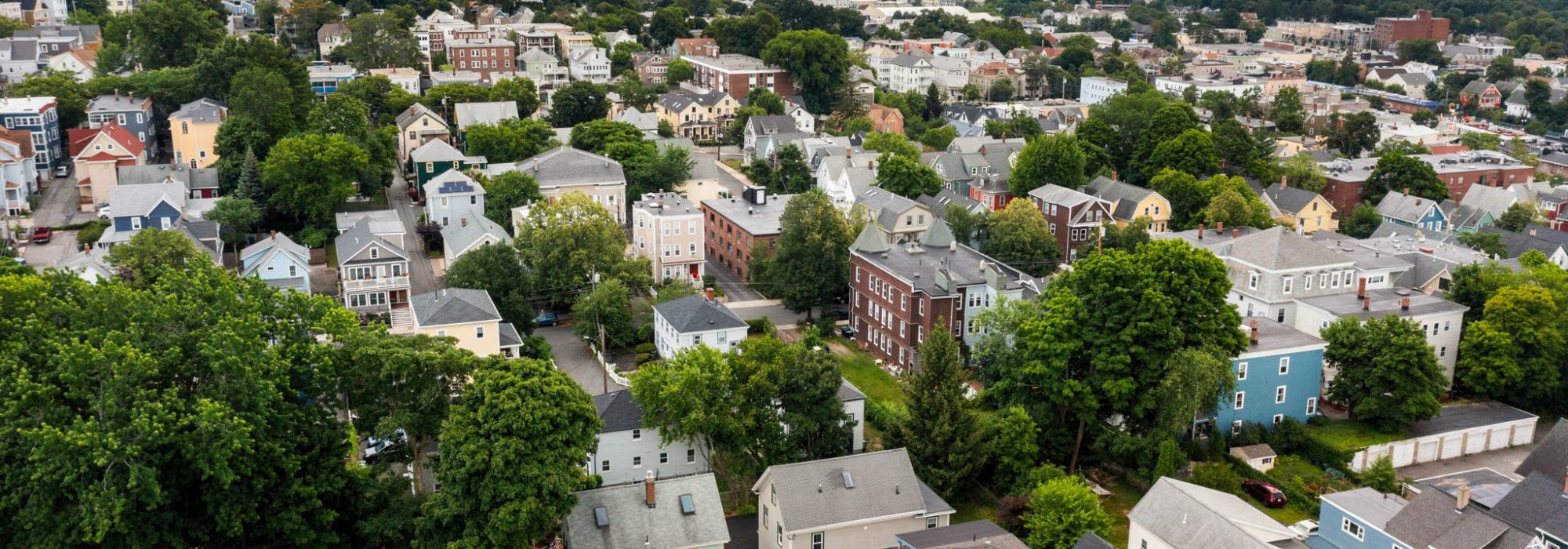 Aerial Photo of Somerville home with boston skyline in background