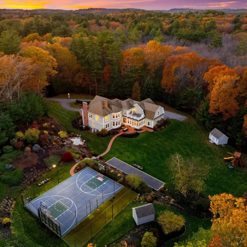 Drone photography for a real estate listing with backyard court